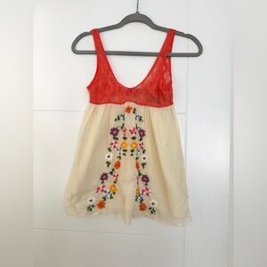 Free People Intimately  Lace Trim Floral Cami Camisole Top  Sz XS